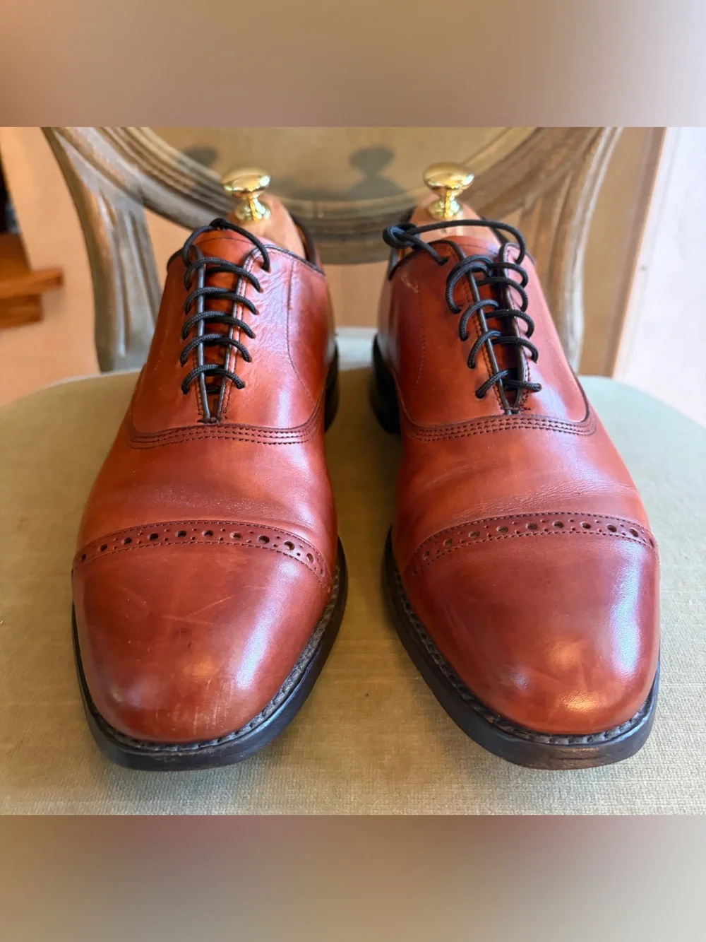 Allen Edmonds Byron All Leather Cap Toe Oxfords 8.5 D Brown